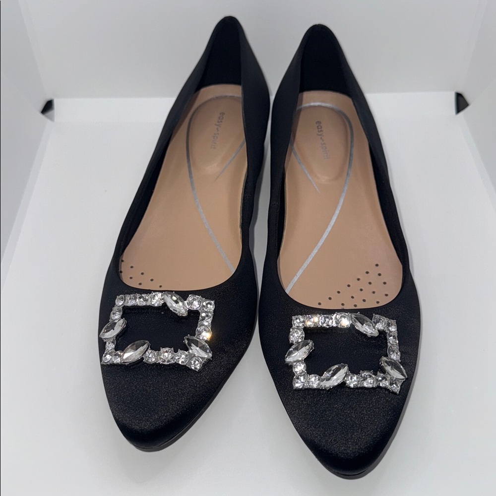 Easy Spirit Carisma Black Satin Dress Pumps w Rhinestone Buckle Women’s 7 - Picture 2 of 13